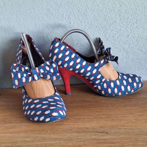 Irregular Choice Women 40 US 9 Canvas Bird Mary Jane Bow Retro Pinup Heels Pumps - Picture 9 of 16
